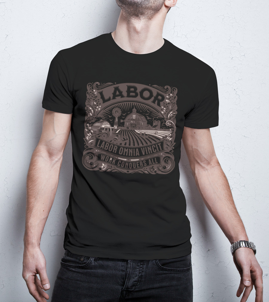 Labor Omnia Vincit Work Conquers All Farm Barn Windmill T-Shirt