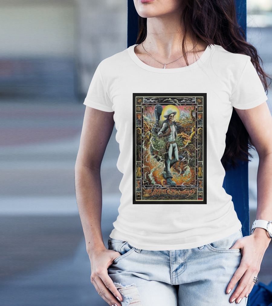 The Avett Brothers Skeleton Cowboy With Guitar And Sunburst Background Stanford T-Shirt