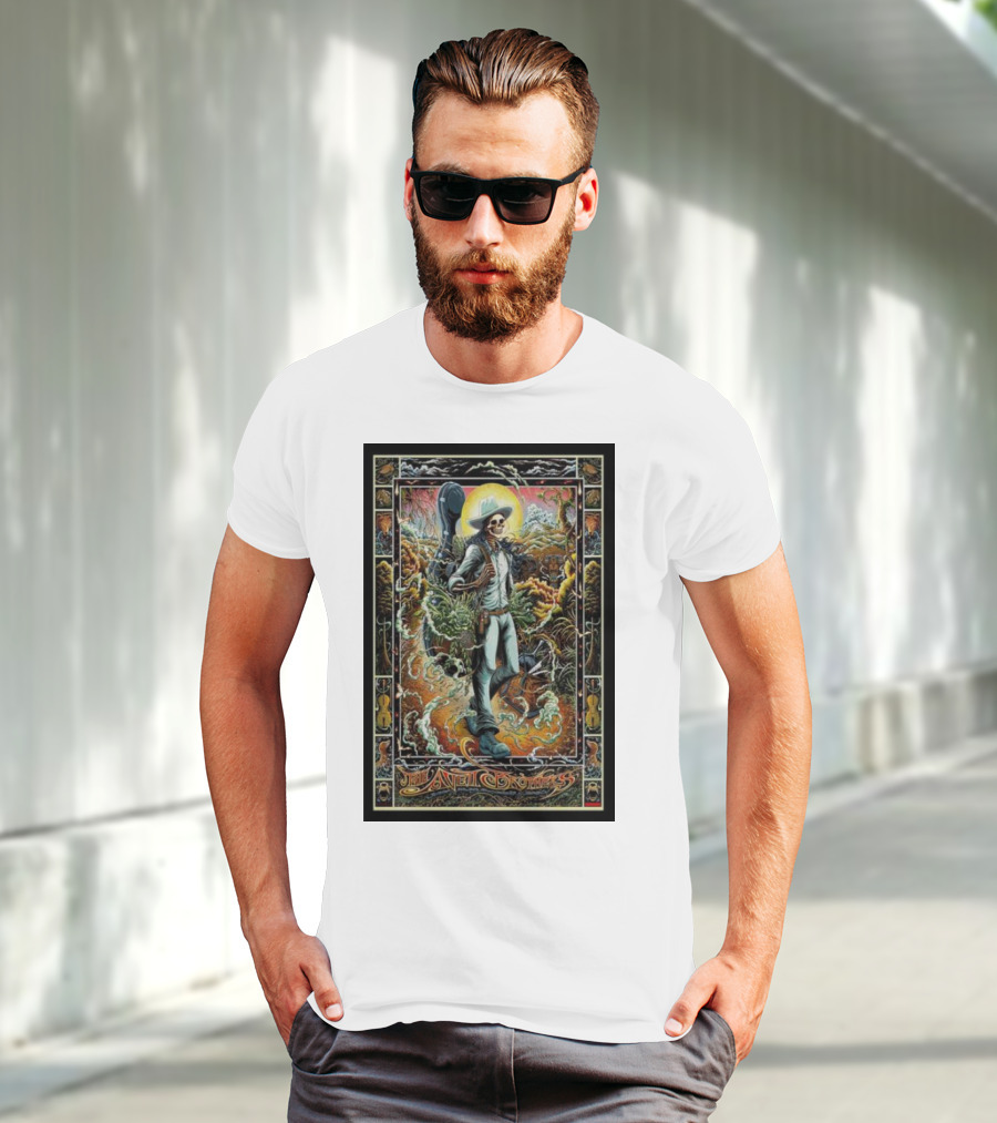 The Avett Brothers Skeleton Cowboy With Guitar And Sunburst Background Stanford T-Shirt