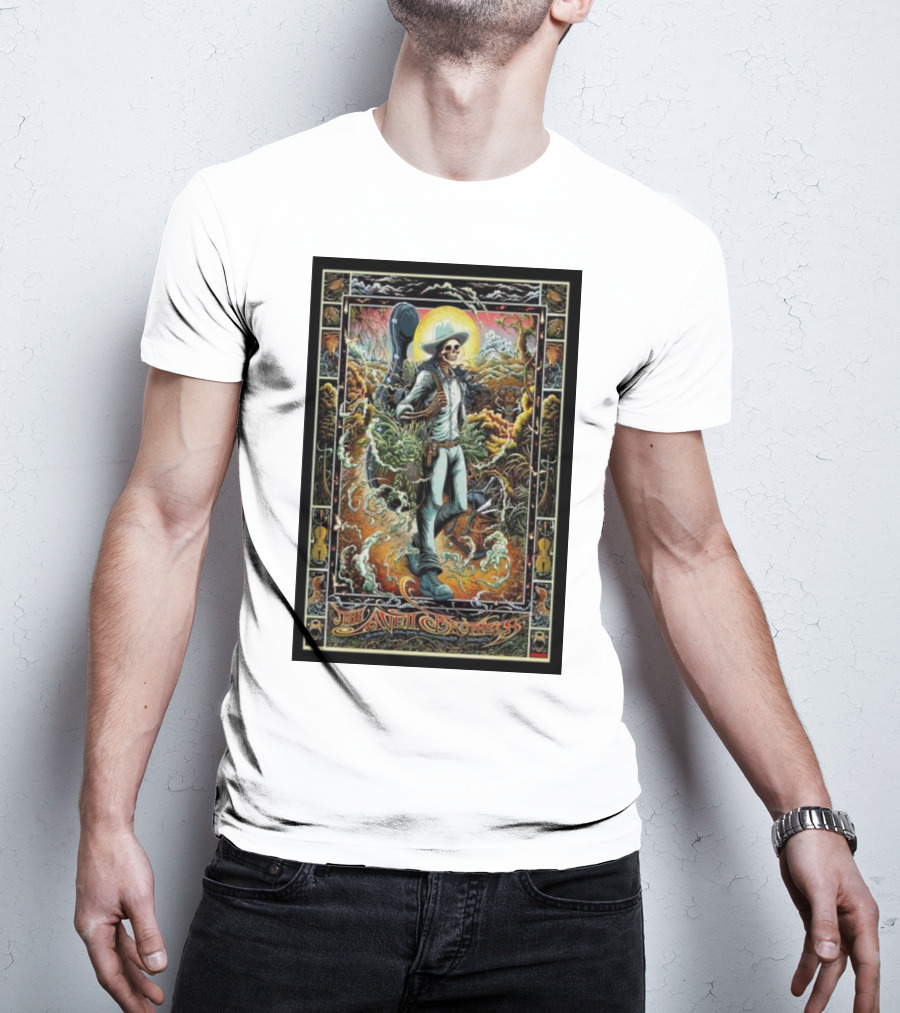 The Avett Brothers Skeleton Cowboy With Guitar And Sunburst Background Stanford T-Shirt