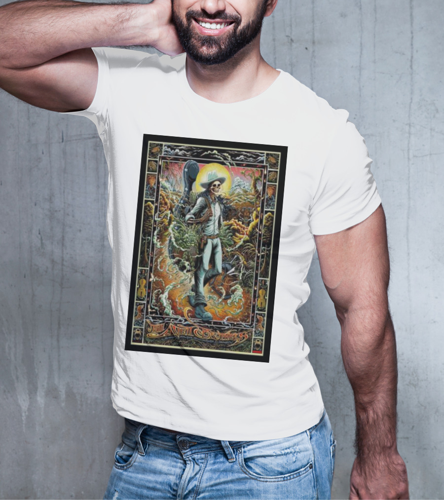 The Avett Brothers Skeleton Cowboy With Guitar And Sunburst Background Stanford T-Shirt