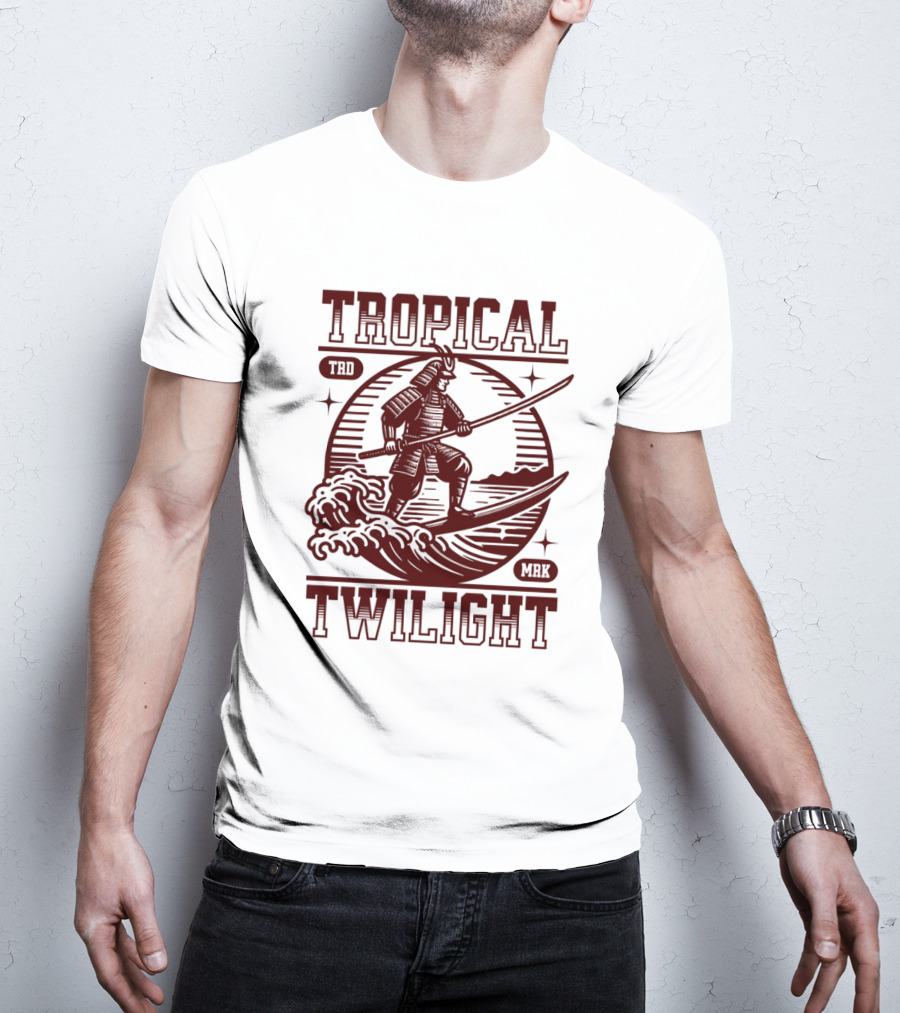 Tropical Twilight Surfing Samurai On Waves In Sunset Scene With TRD MRK T-Shirt