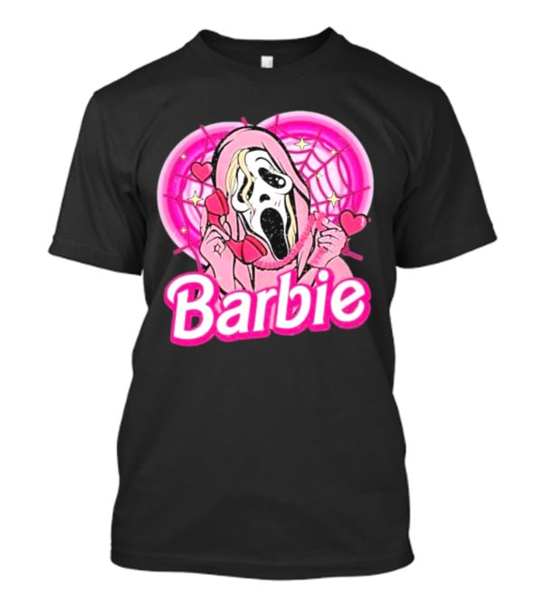 Barbie Horror Doll Ghost Face With Hearts And Pink Spiderwebs T-Shirt