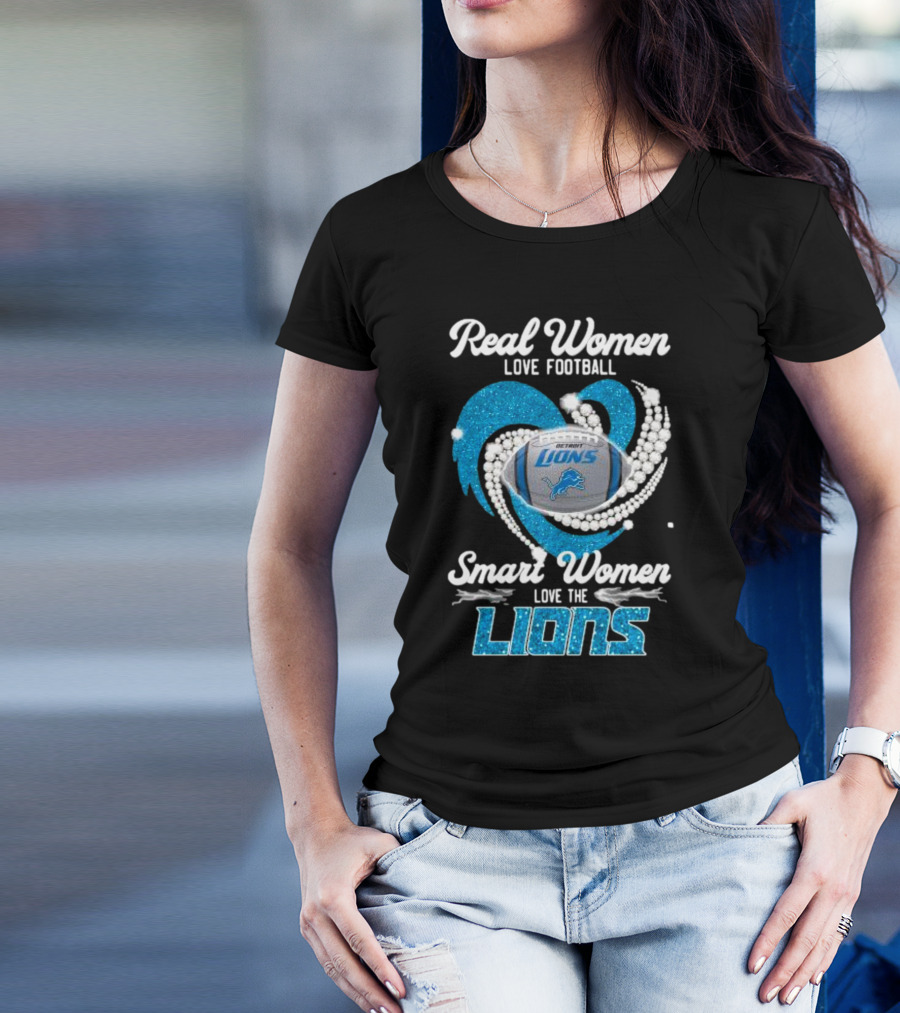 Real Women Love Football Smart Women Love The Detroit Lions Logo Football T-Shirt