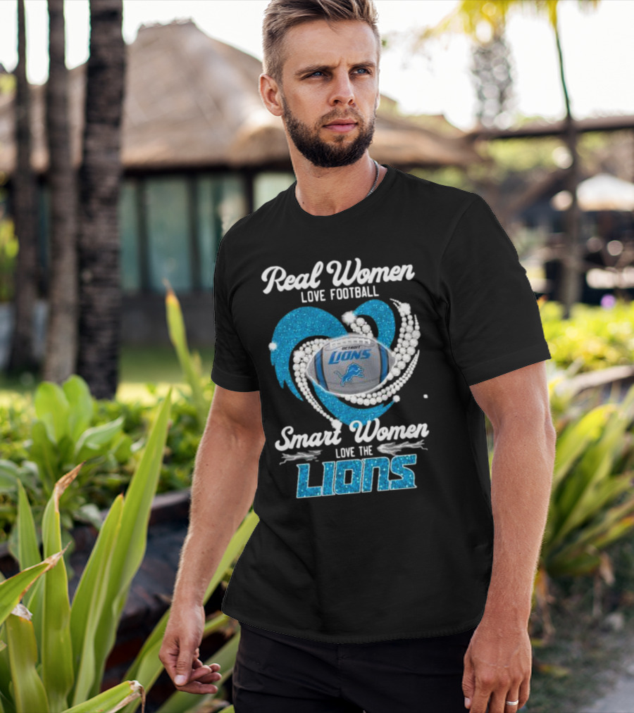 Real Women Love Football Smart Women Love The Detroit Lions Logo Football T-Shirt