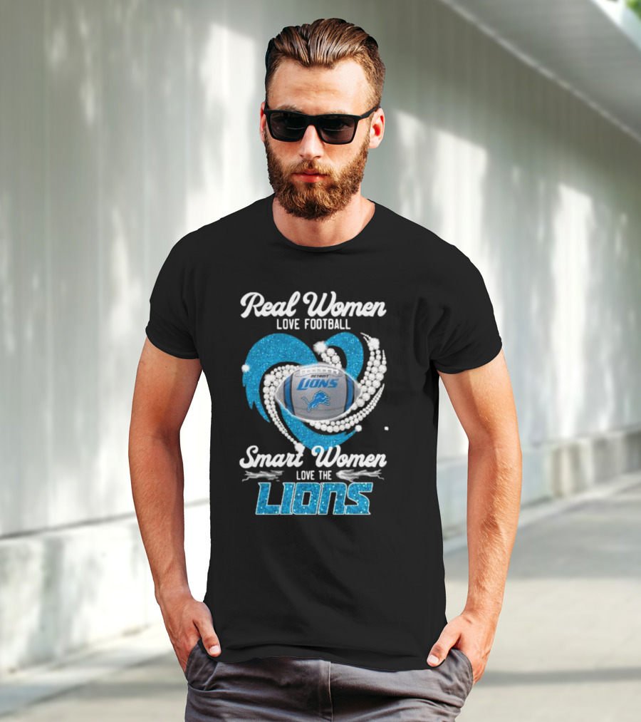 Real Women Love Football Smart Women Love The Detroit Lions Logo Football T-Shirt