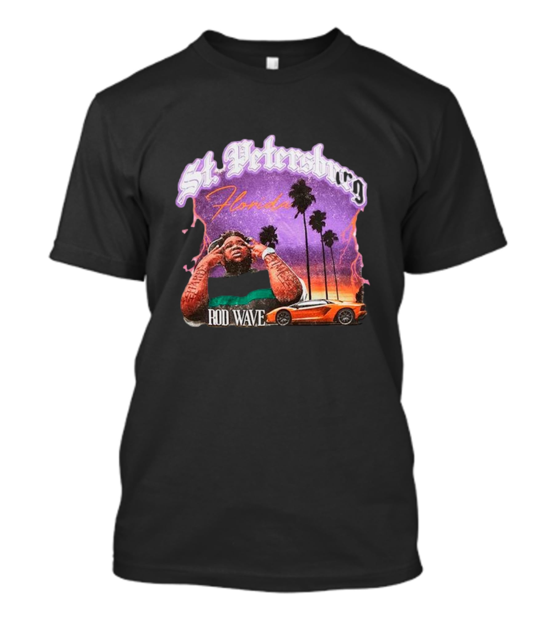 St. Petersburg Florida Rod Wave Purple Sunset Orange Car Palm Trees T-Shirt