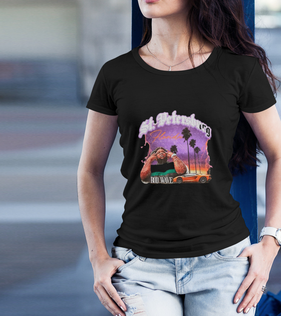 St. Petersburg Florida Rod Wave Purple Sunset Orange Car Palm Trees T-Shirt