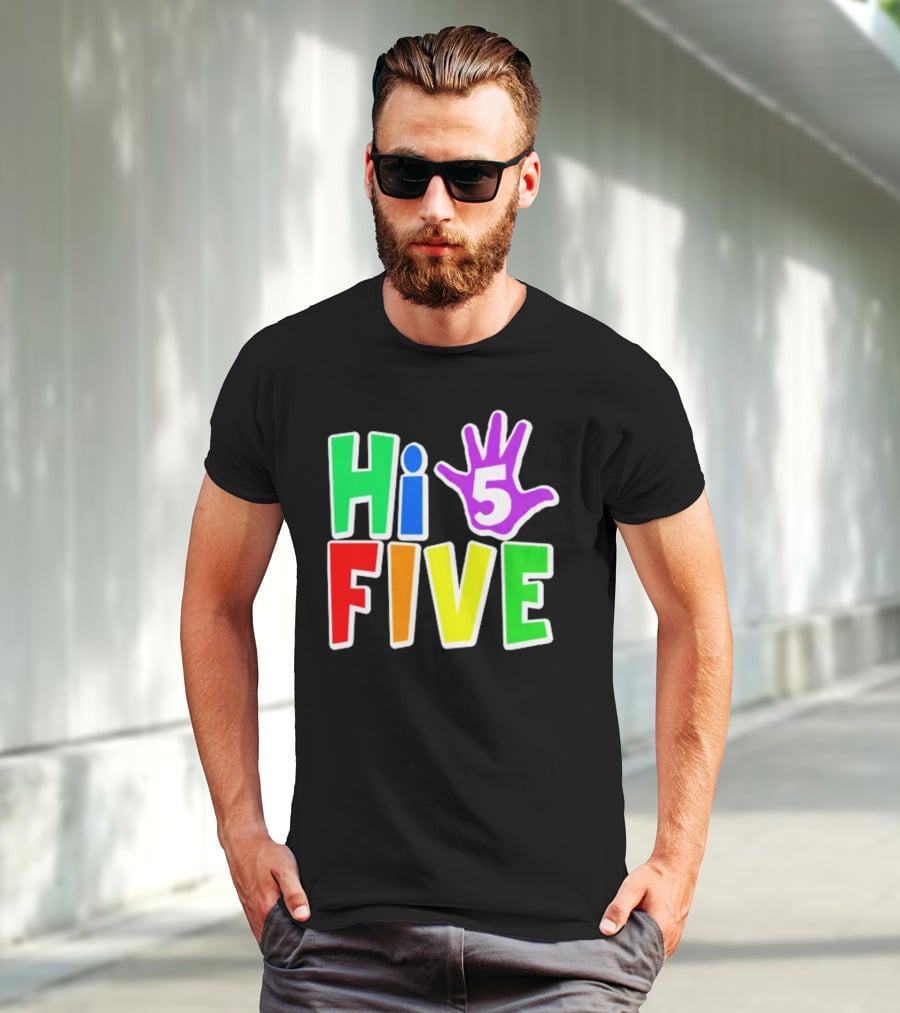 Hi Five Birthday Kids Boys And Girls Colorful Handprint T-Shirt