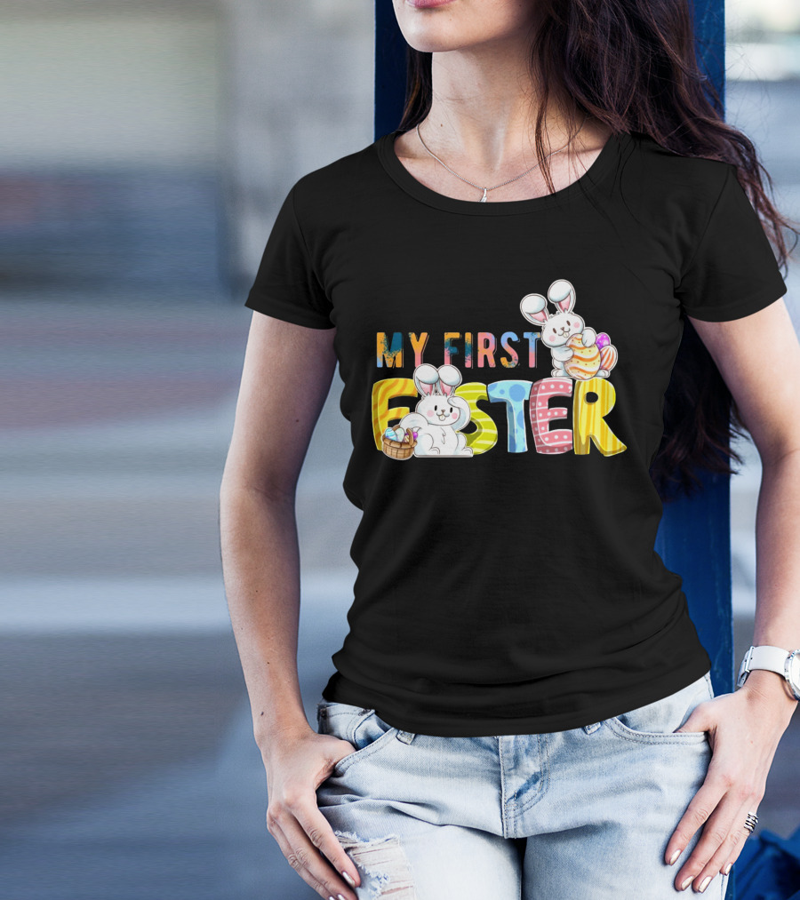 My First Easter Baby Boy Easter Bunny With Colorful Eggs And Bunnies T-Shirt