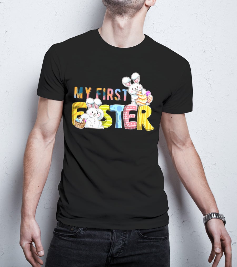 My First Easter Baby Boy Easter Bunny With Colorful Eggs And Bunnies T-Shirt