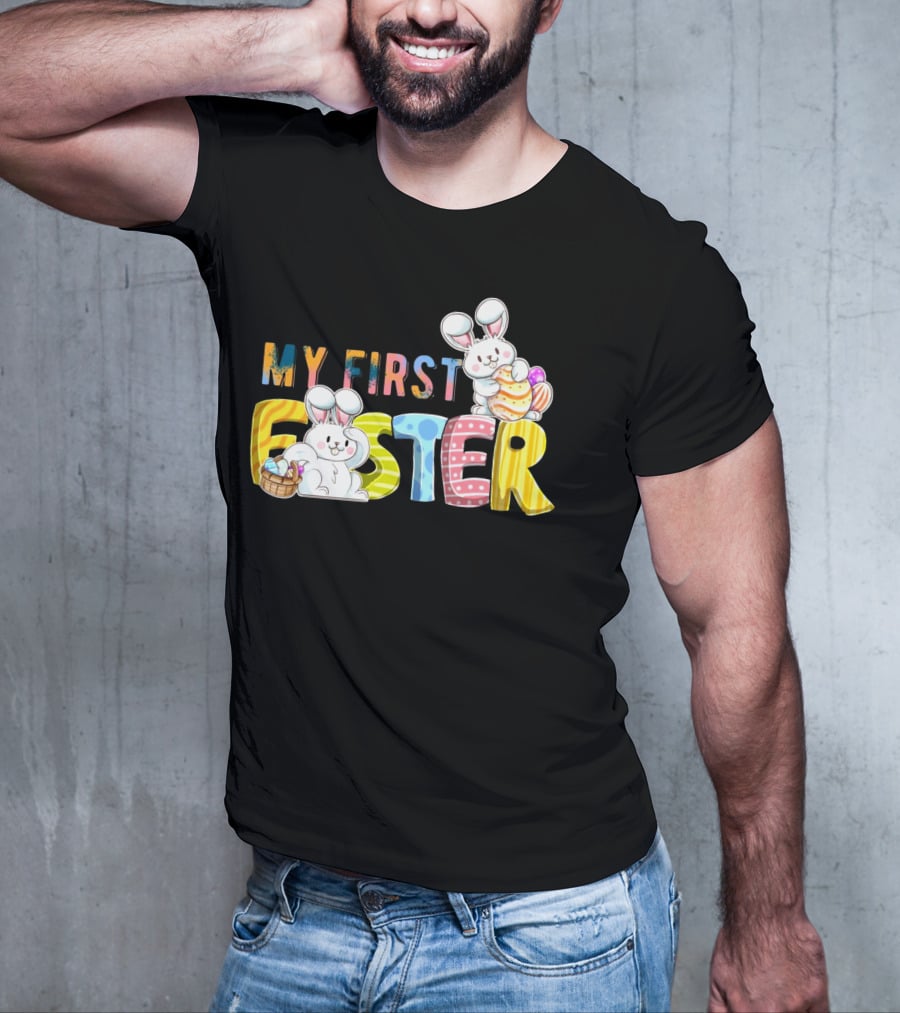 My First Easter Baby Boy Easter Bunny With Colorful Eggs And Bunnies T-Shirt