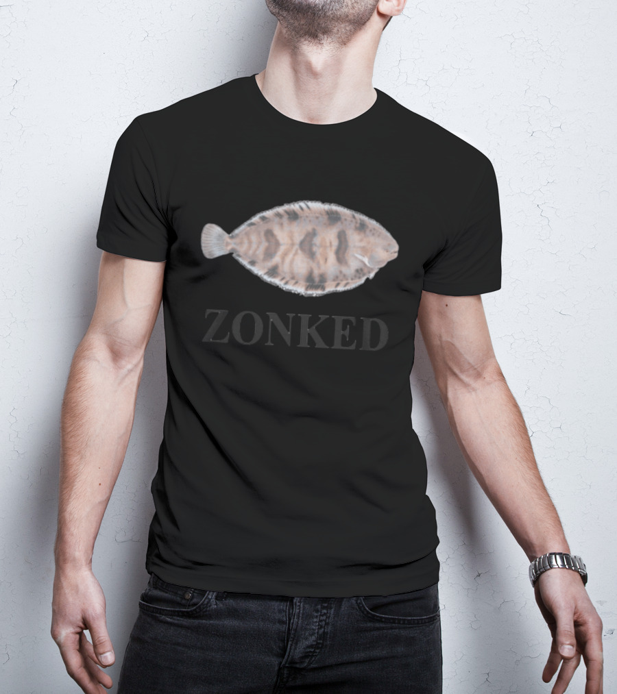 Zonked Fish Flounder With Faded Text T-Shirt