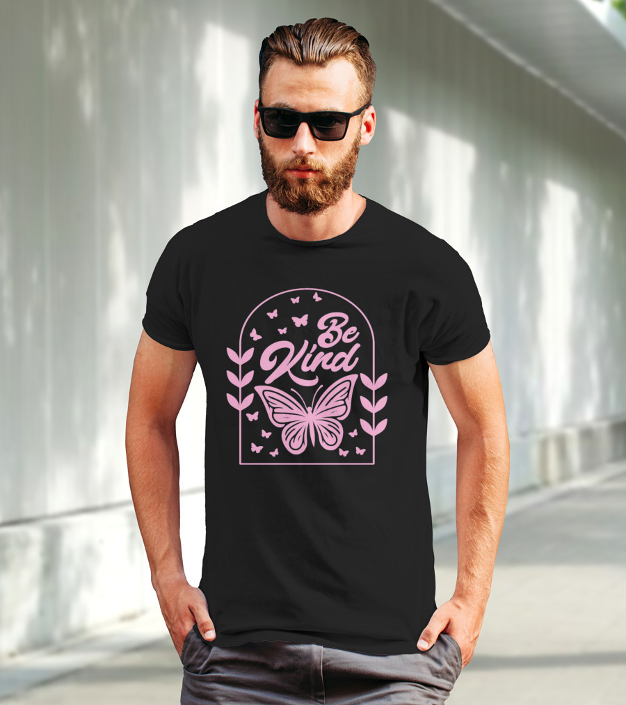 Be Kind Butterfly Arch With Pink Leaves And Butterflies T-Shirt