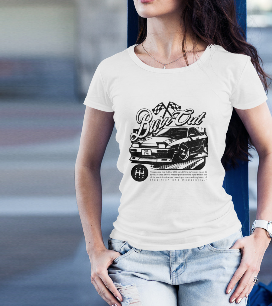 Burn Out JDM Car Drifting Tokyo Streets Tradition And Modernity T-Shirt