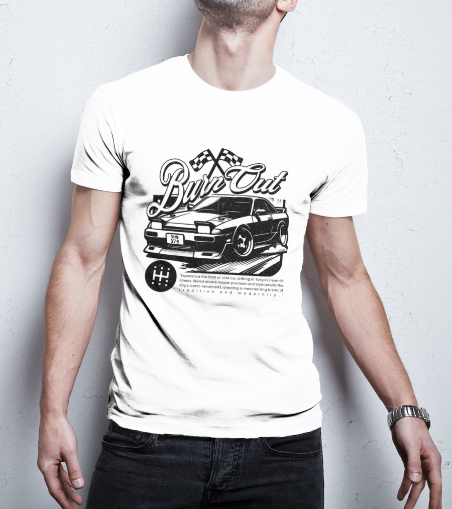 Burn Out JDM Car Drifting Tokyo Streets Tradition And Modernity T-Shirt