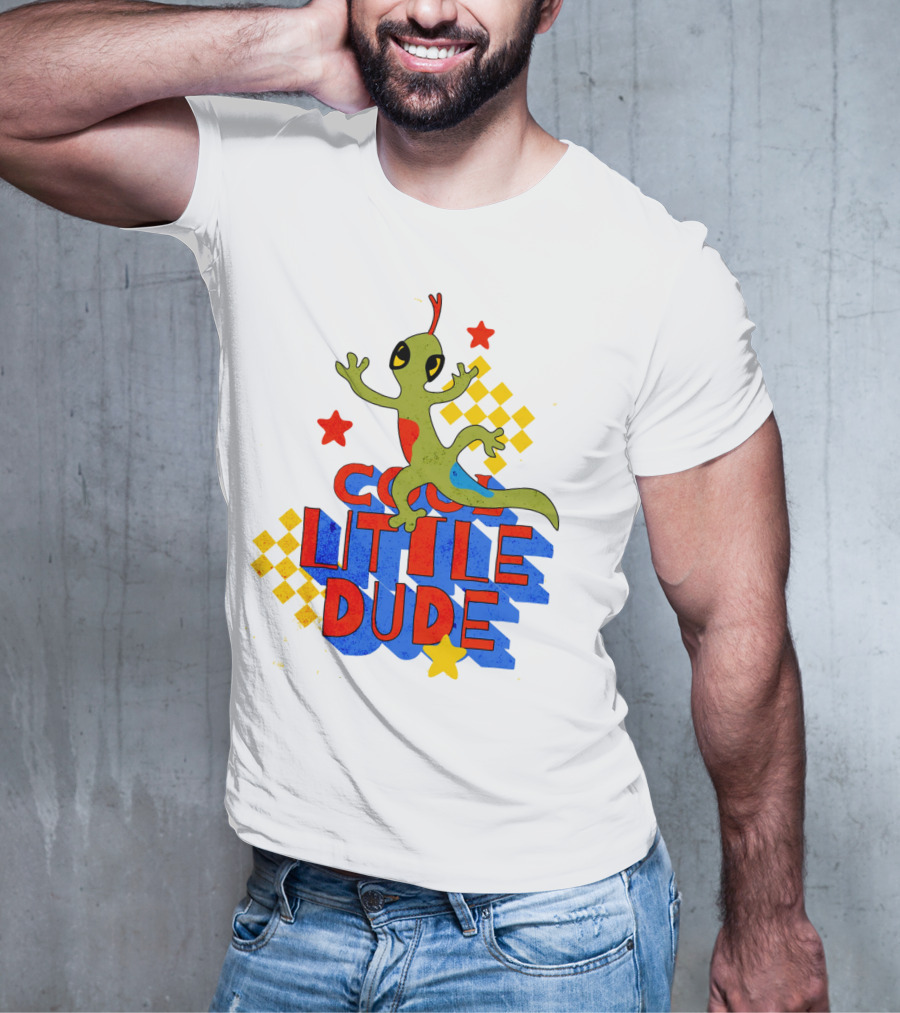 Cool Little Dude Lizard With Stars And Checkerboard T-Shirt