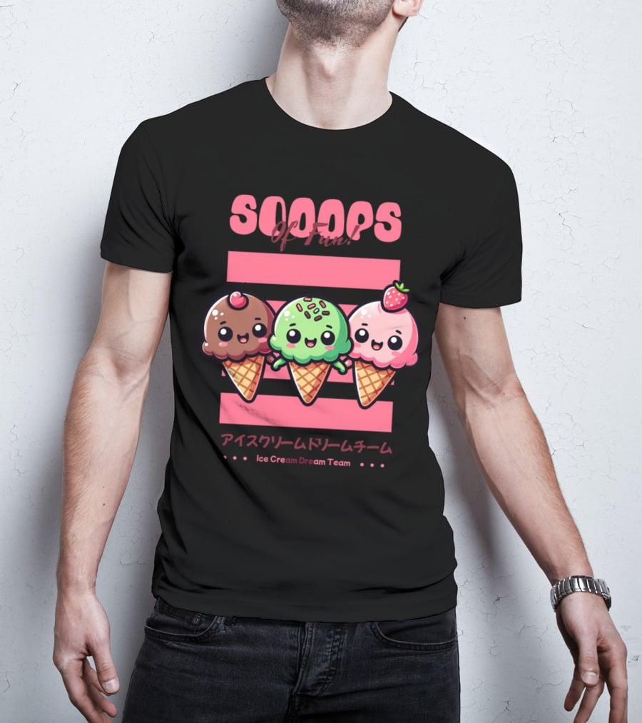 Scoops Of Fun Ice Cream Dream Team Kawaii Cones T-Shirt
