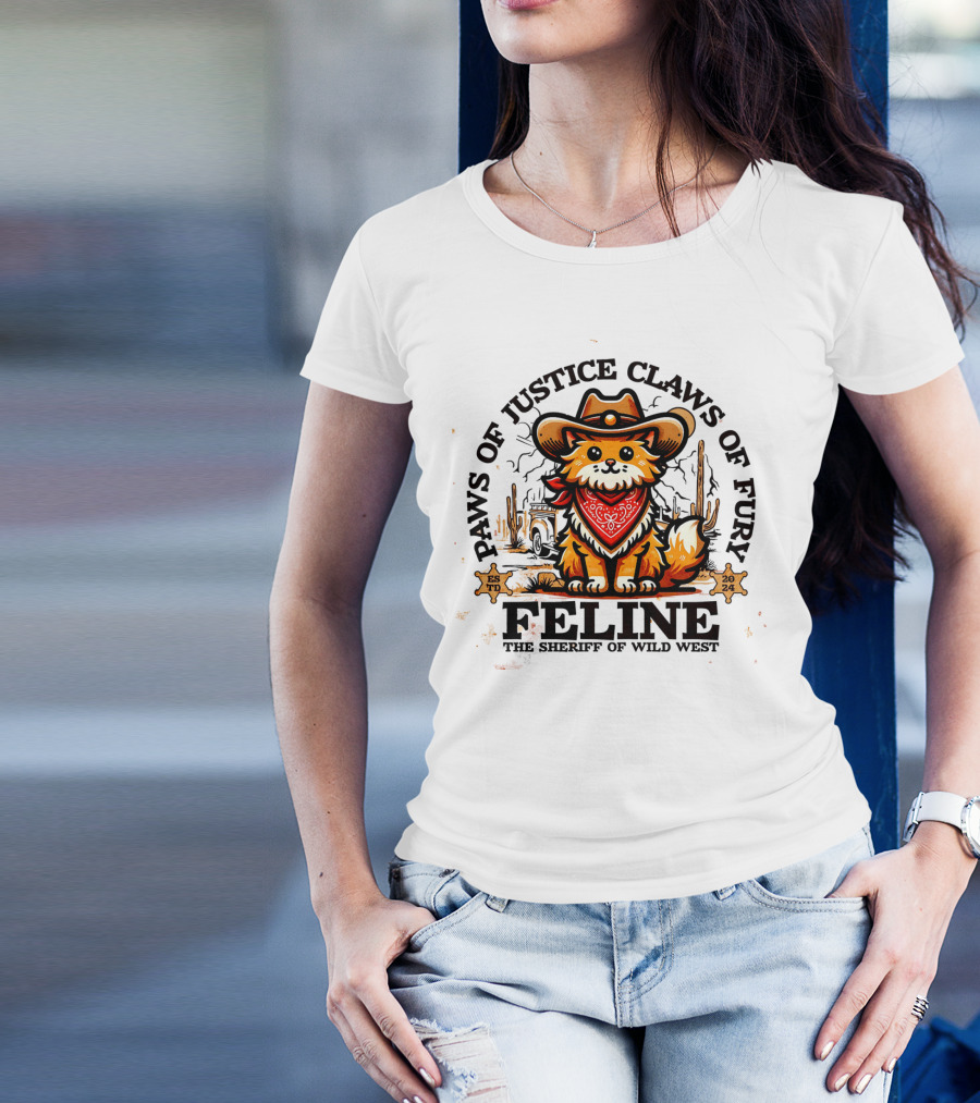 Paws Of Justice Claws Of Fury Feline The Sheriff Of Wild West T-Shirt