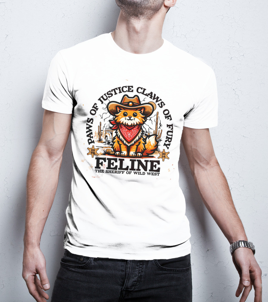 Paws Of Justice Claws Of Fury Feline The Sheriff Of Wild West T-Shirt