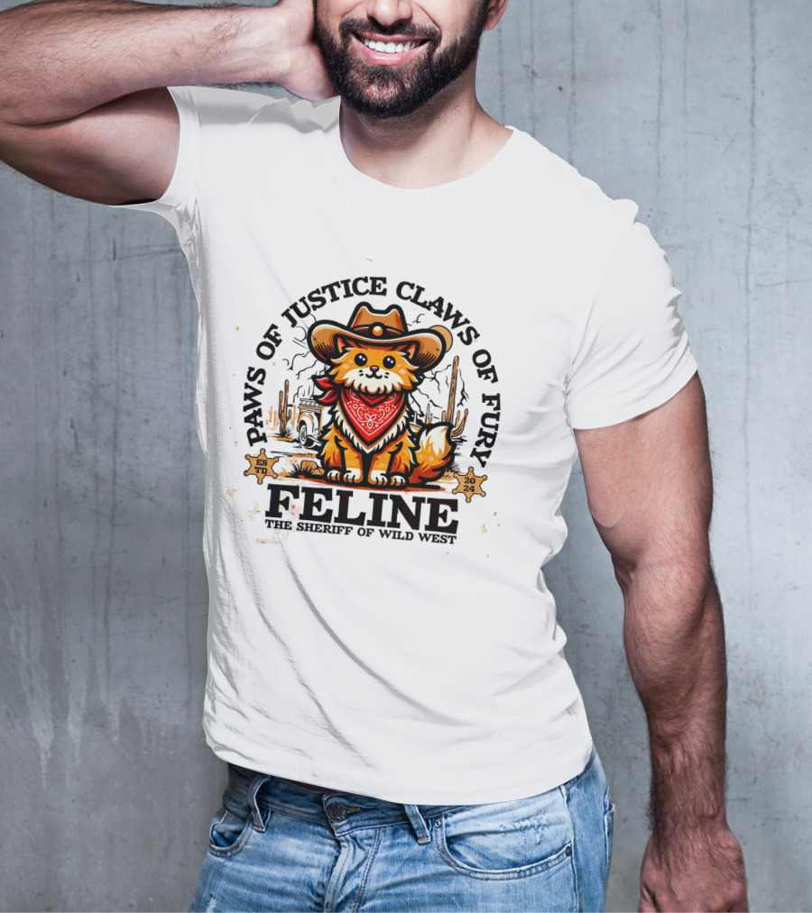 Paws Of Justice Claws Of Fury Feline The Sheriff Of Wild West T-Shirt