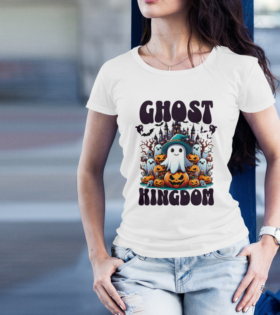 Ghost Kingdom Halloween Ghosts And Pumpkins Witches Hat Haunted Castle T-Shirt