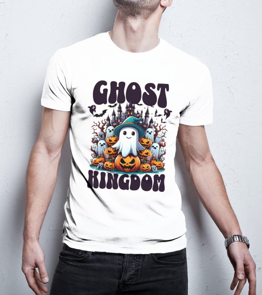 Ghost Kingdom Halloween Ghosts And Pumpkins Witches Hat Haunted Castle T-Shirt
