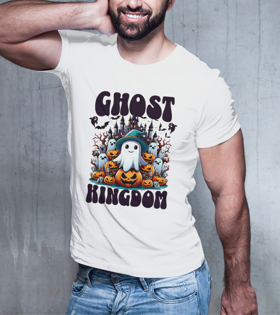 Ghost Kingdom Halloween Ghosts And Pumpkins Witches Hat Haunted Castle T-Shirt