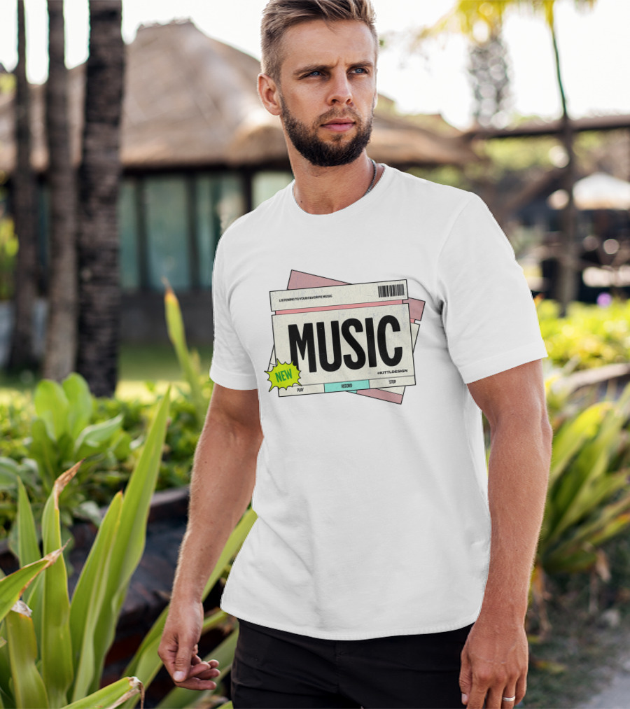 NEW MUSIC LISTENING TO YOUR FAVORITE MUSIC PLAY RECORD STOP KITTLDESIGN T-Shirt