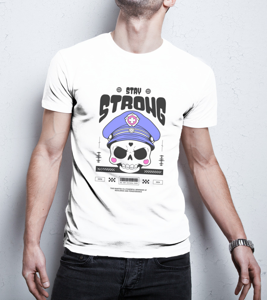 Skull With Blue Hat Stay Strong Resilience And Perseverance T-Shirt