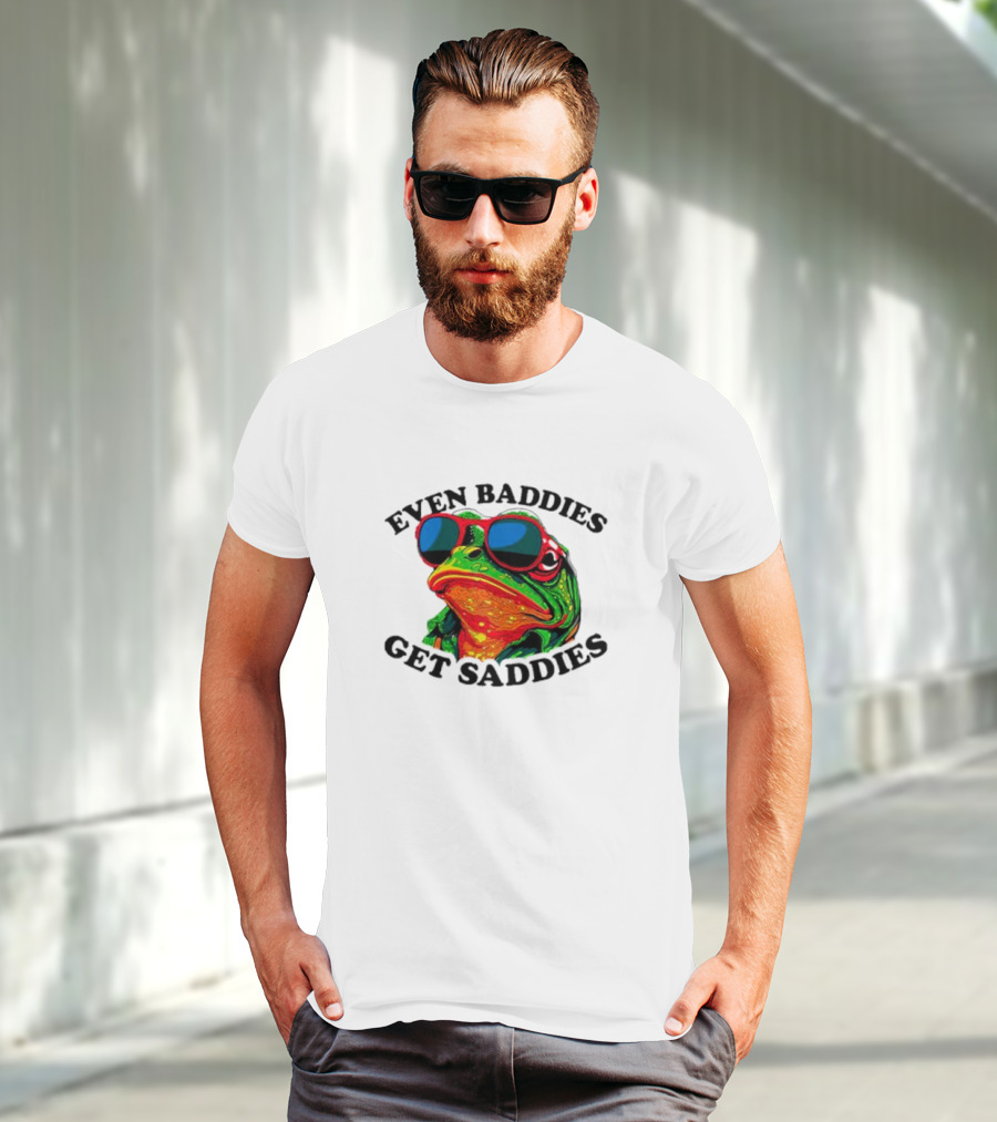 Even Baddies Get Saddies Frog Sunglasses Bright Colors T-Shirt