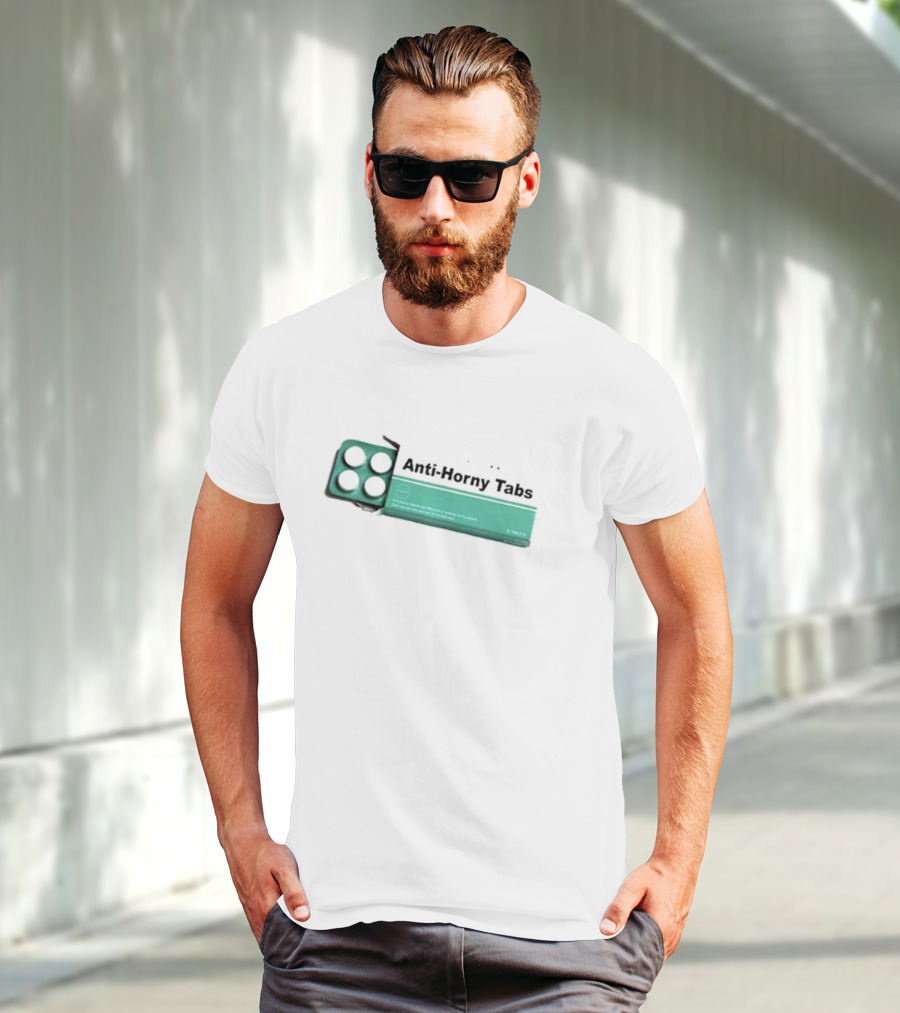 Anti-Horny Tabs Green Box Quirky Text Pills T-Shirt