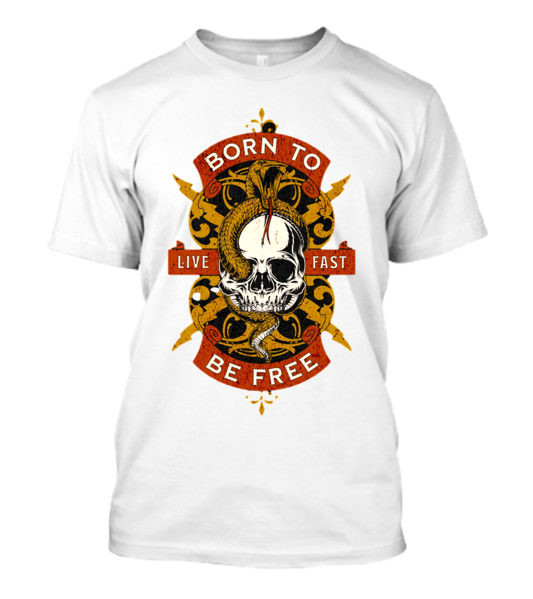 Born To Be Free Live Fast Skull With Snake And Ornate T-Shirt