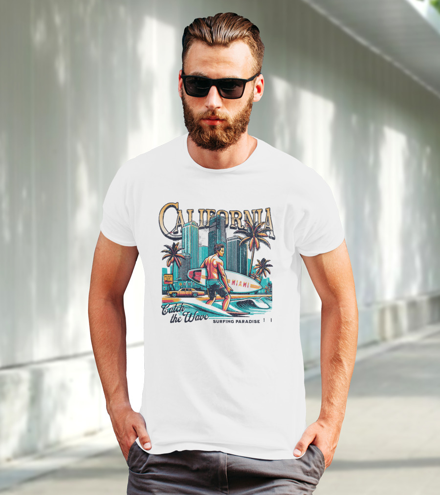 California Catch The Waves Surfing Paradise Miami T-Shirt