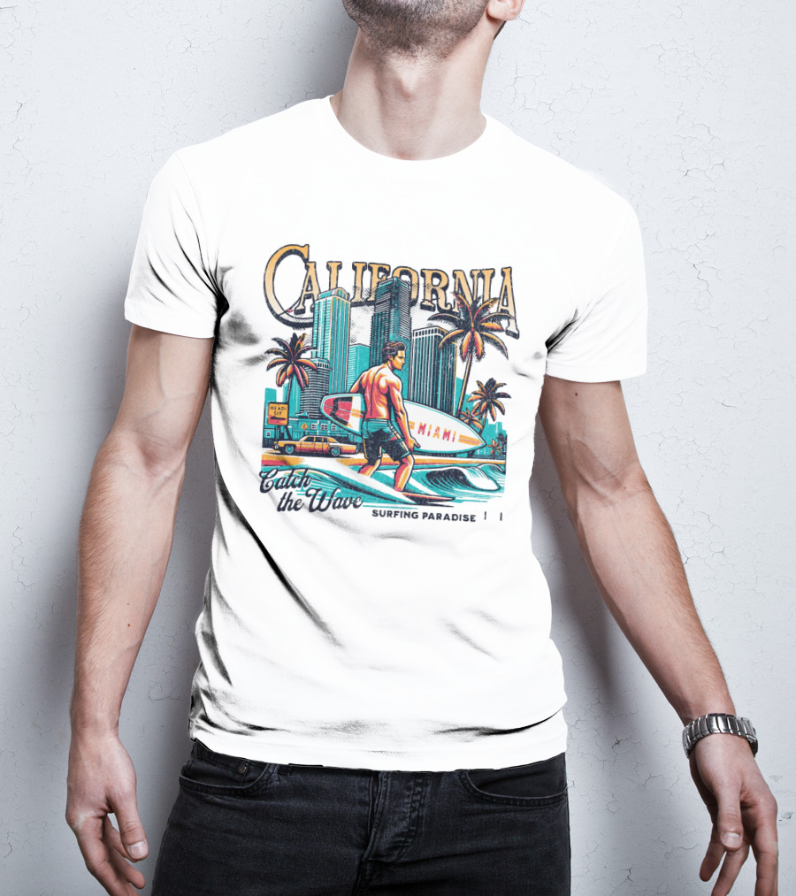 California Catch The Waves Surfing Paradise Miami T-Shirt