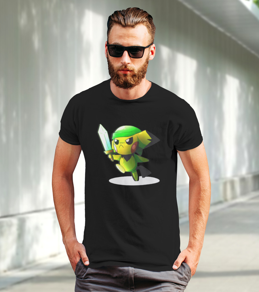Pikachu Dressed As Link From The Legend Of Zelda With Sword In Hand T-Shirt
