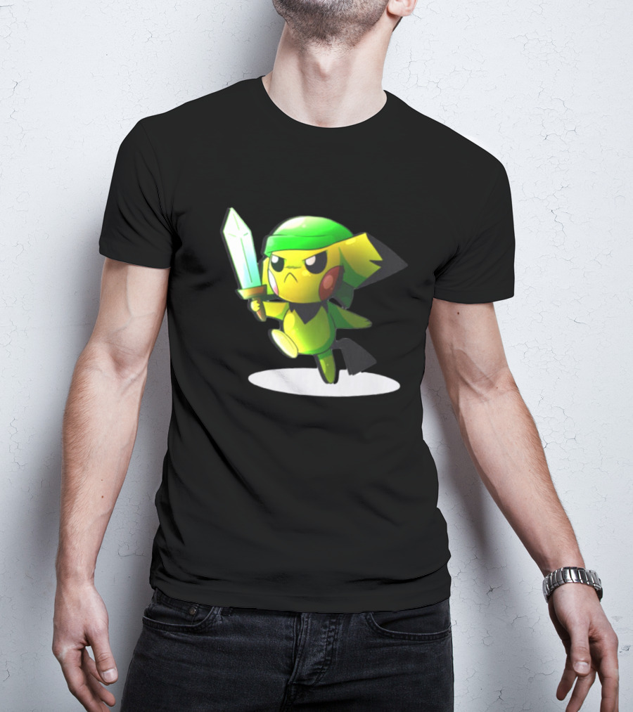 Pikachu Dressed As Link From The Legend Of Zelda With Sword In Hand T-Shirt