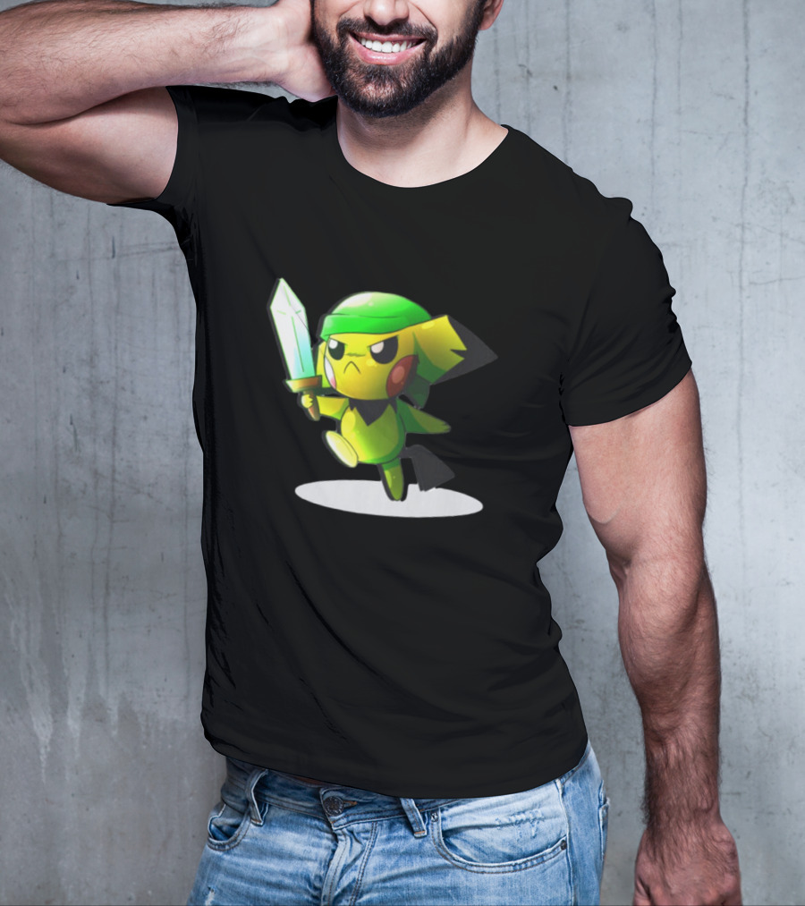 Pikachu Dressed As Link From The Legend Of Zelda With Sword In Hand T-Shirt