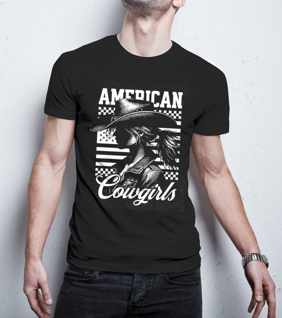 American Cowgirls Vintage Western Style Cowboy Hat Retro Flag T-Shirt