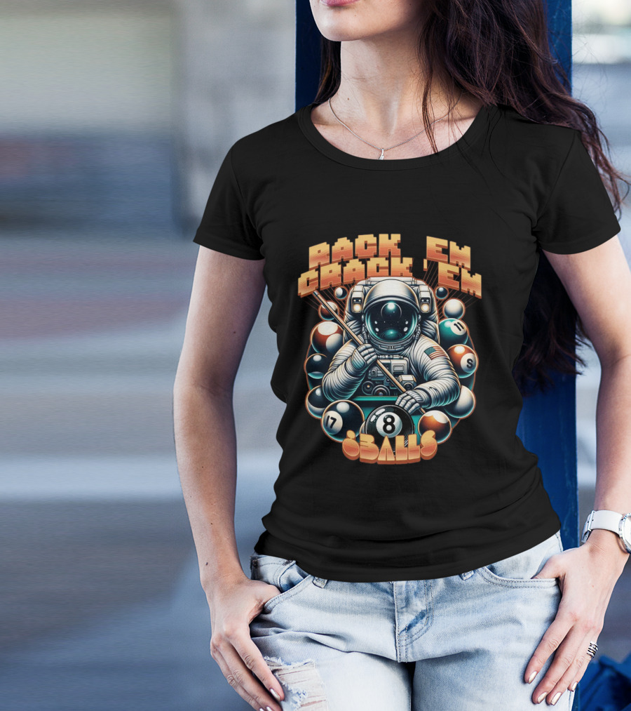 Rack 'Em Crack 'Em 8 Balls Astronaut T-Shirt