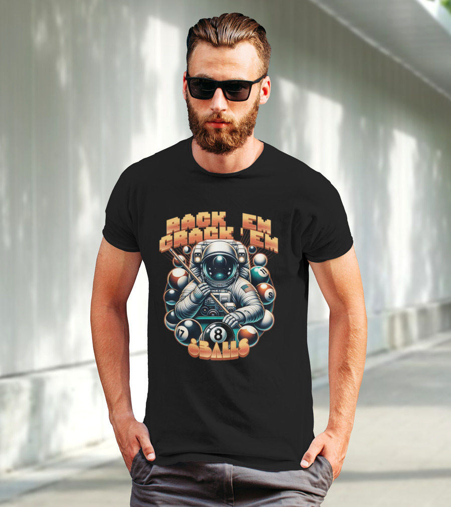 Rack 'Em Crack 'Em 8 Balls Astronaut T-Shirt