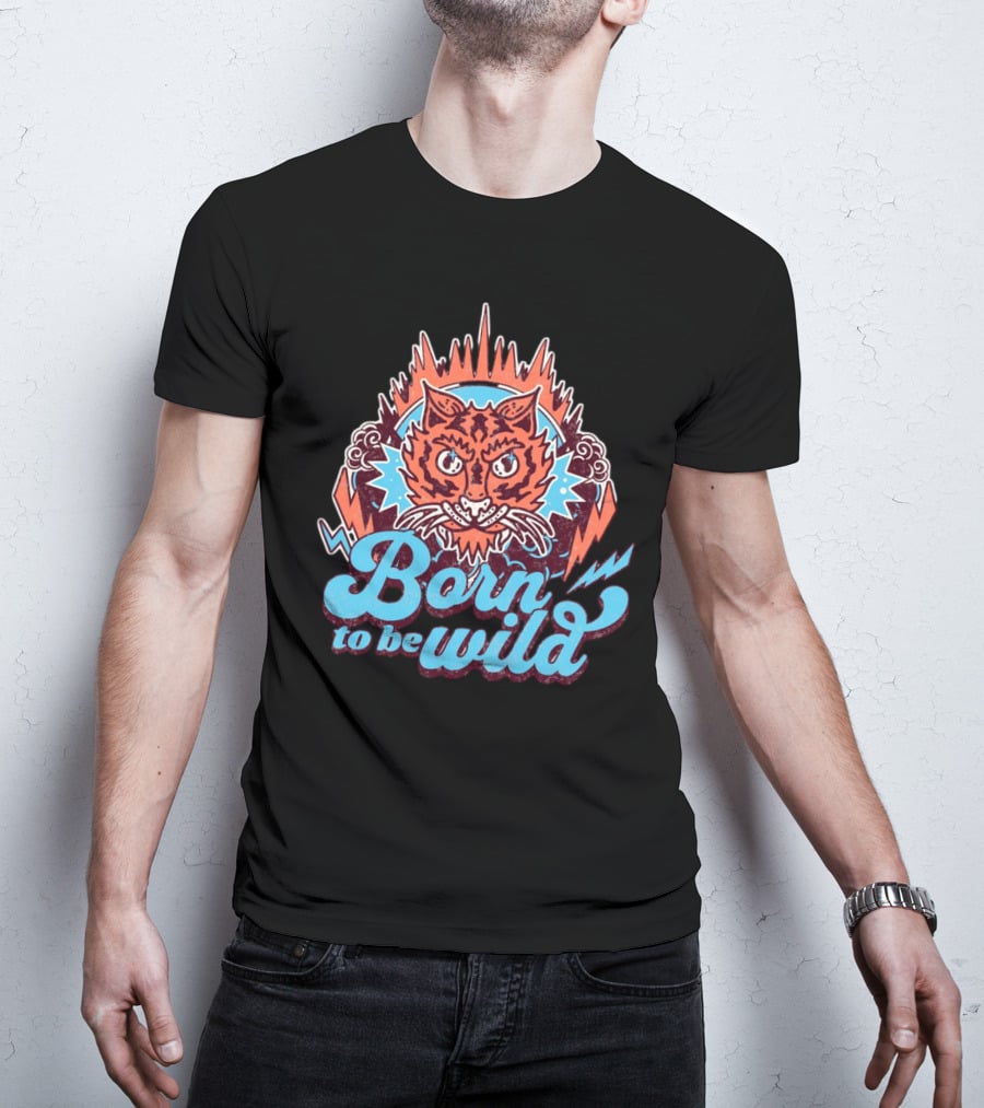Born To Be Wild Tiger Vintage Style Retro Lightning Burst T-Shirt