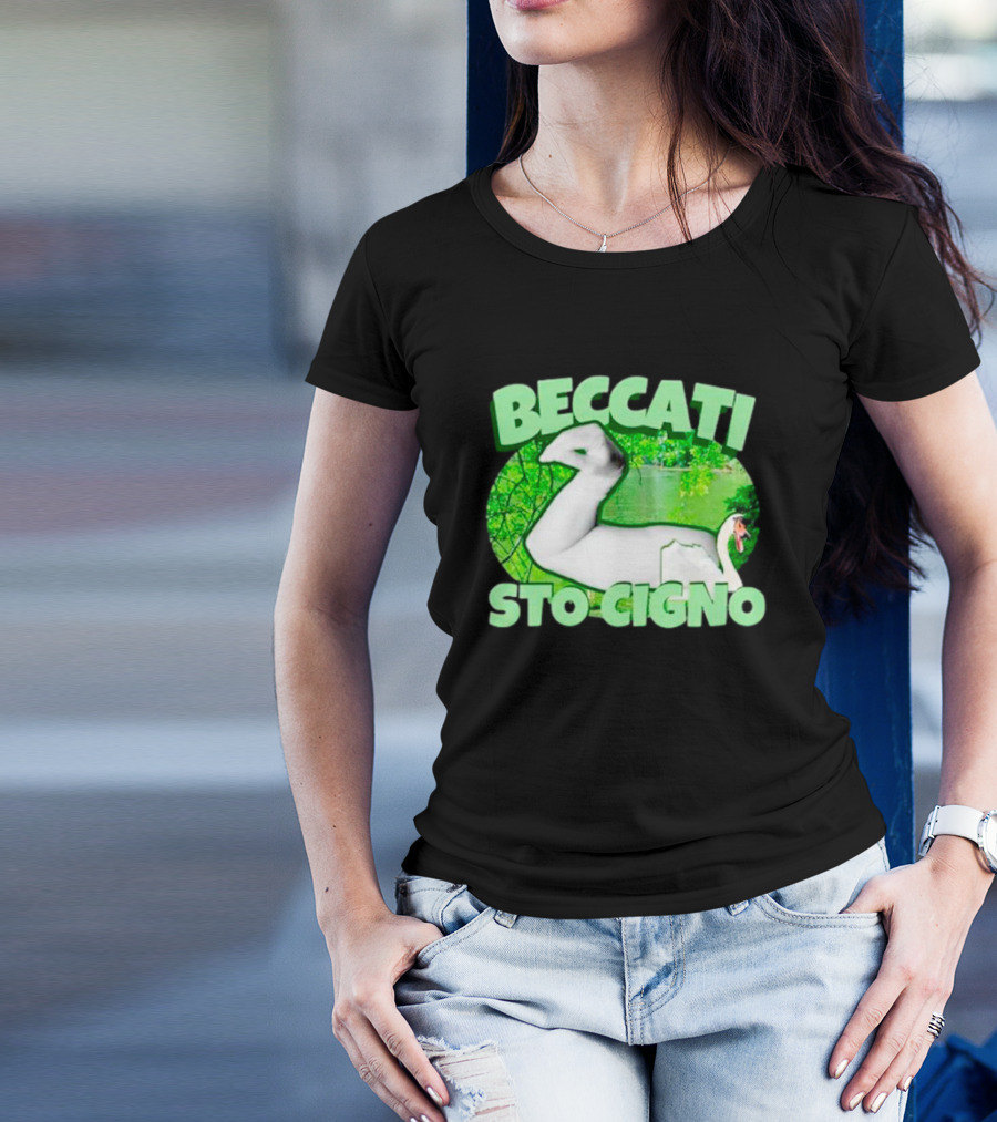 Beccati Sto Cigno Goose Meme - Italian Humor With Green Lake Background T-Shirt