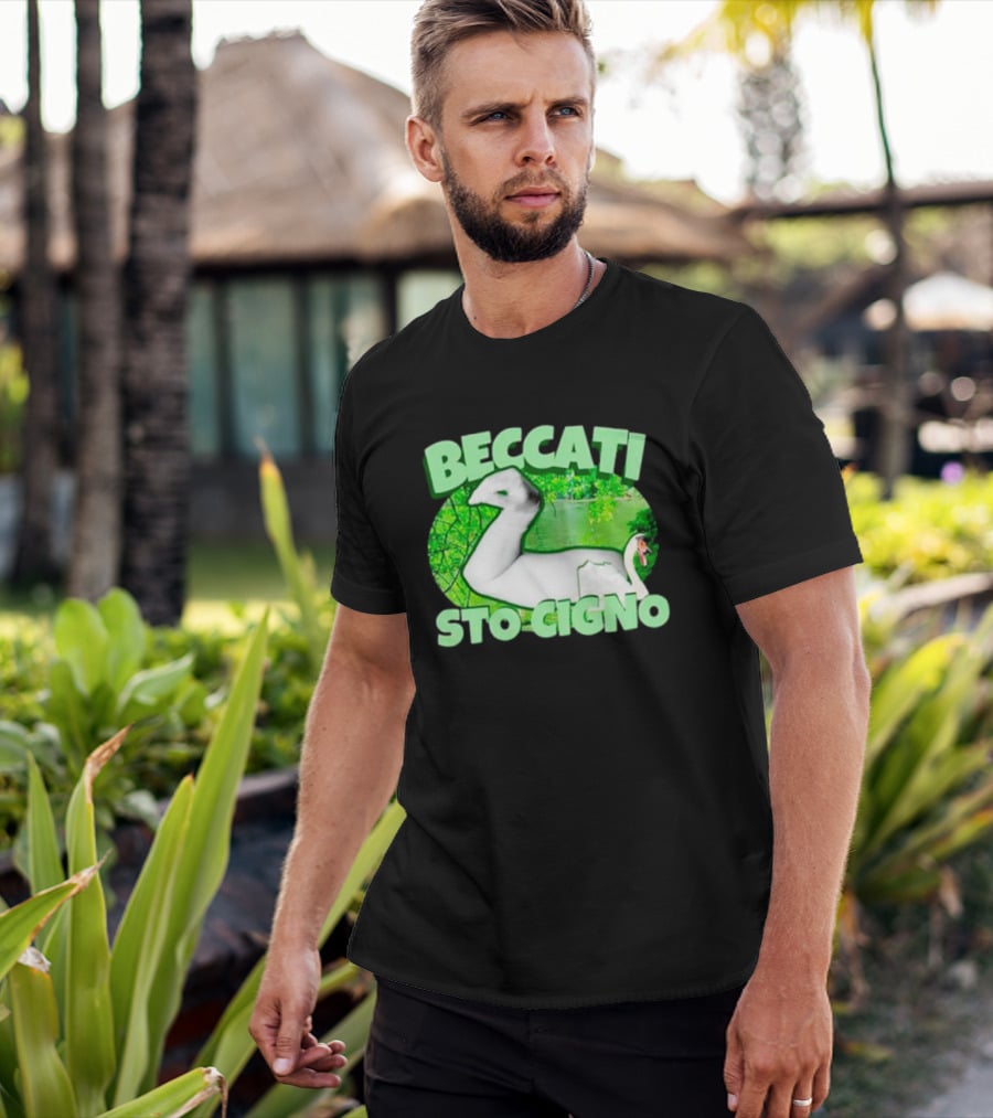 Beccati Sto Cigno Goose Meme - Italian Humor With Green Lake Background T-Shirt