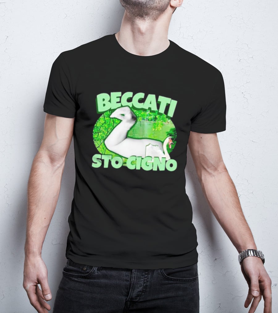 Beccati Sto Cigno Goose Meme - Italian Humor With Green Lake Background T-Shirt