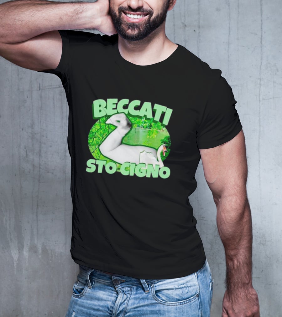 Beccati Sto Cigno Goose Meme - Italian Humor With Green Lake Background T-Shirt