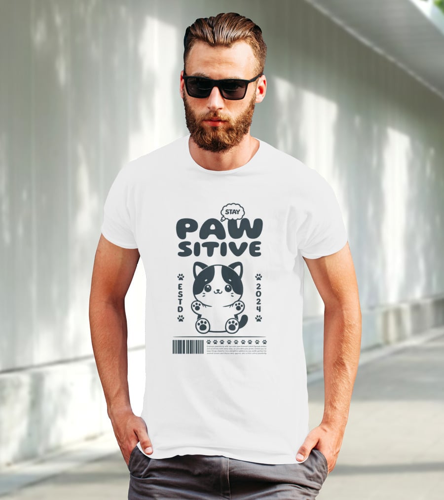 Stay Pawsitive Cute Cat ESTD T-Shirt