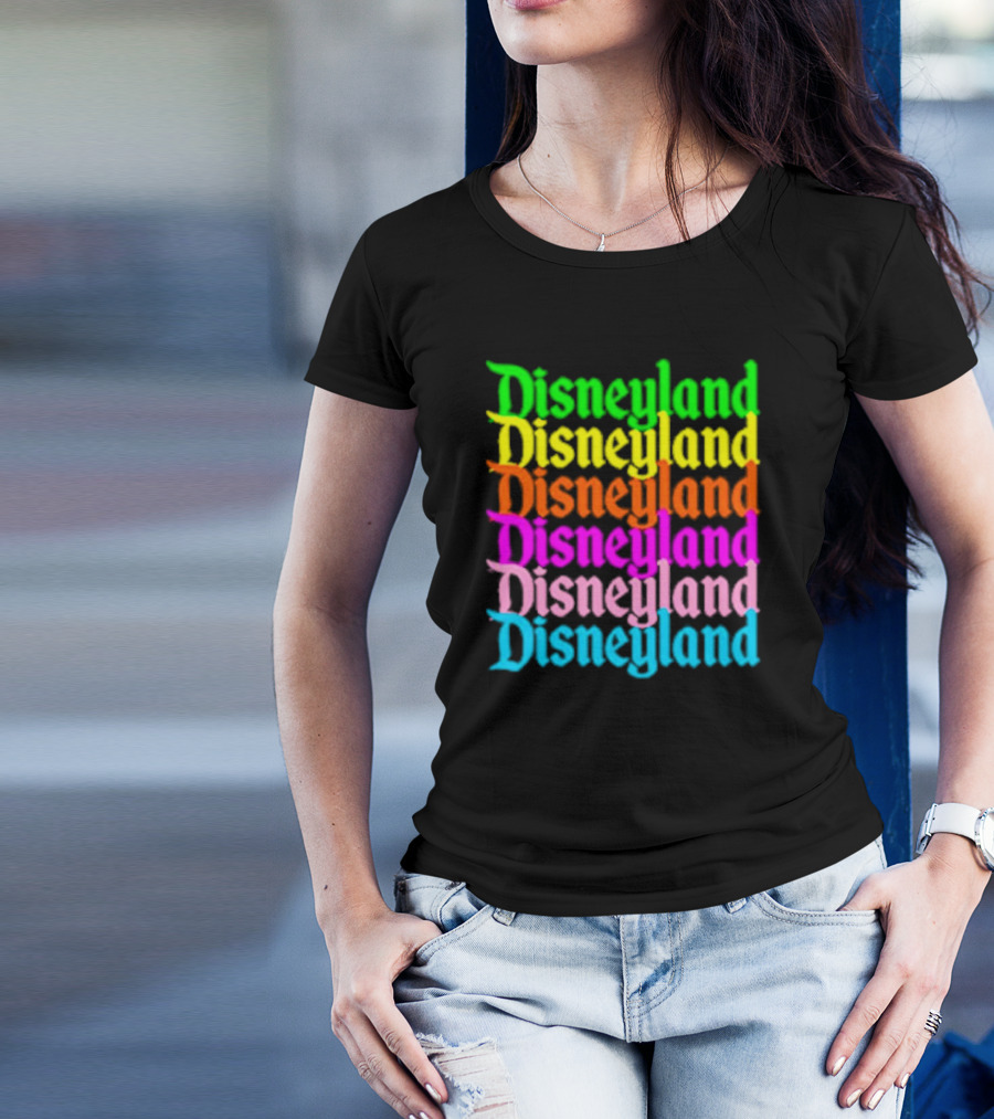 Disneyland Rainbow Multicolor Text Stacked T-Shirt