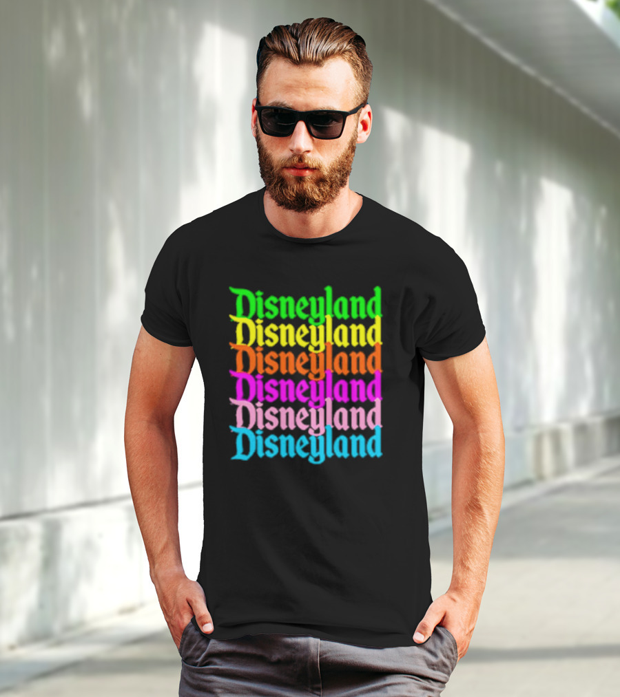 Disneyland Rainbow Multicolor Text Stacked T-Shirt