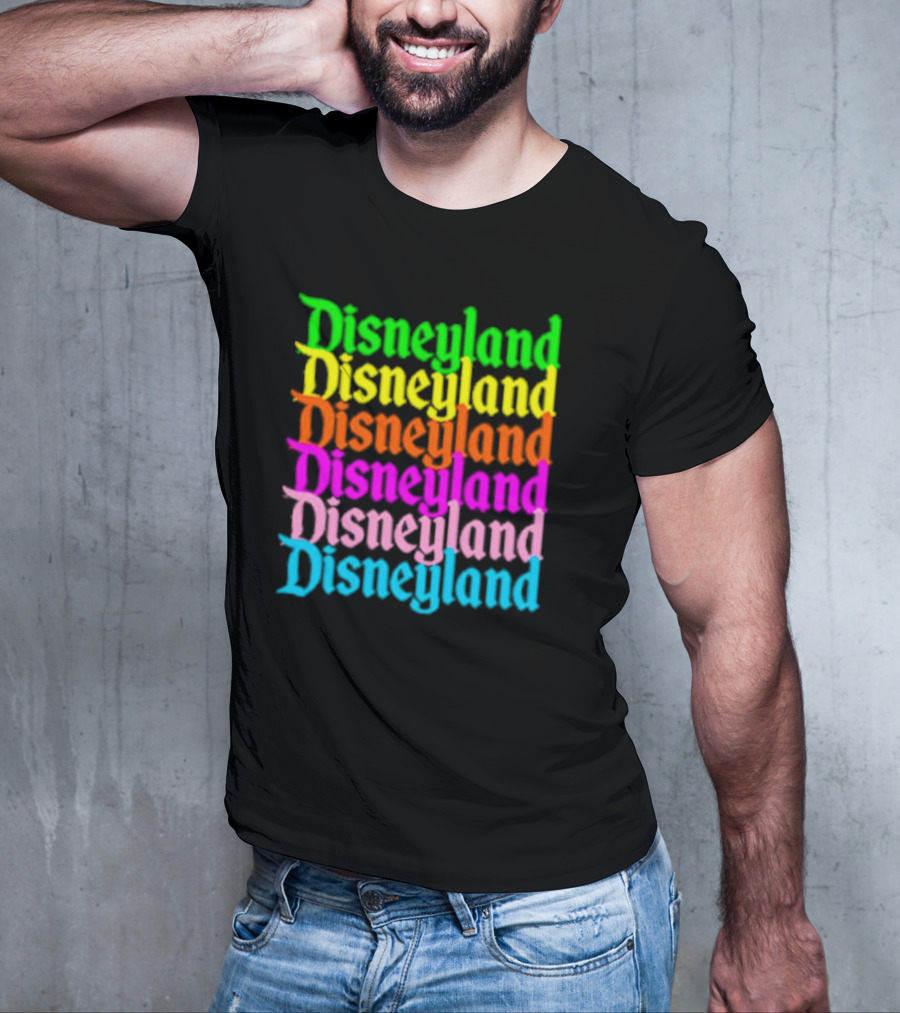 Disneyland Rainbow Multicolor Text Stacked T-Shirt
